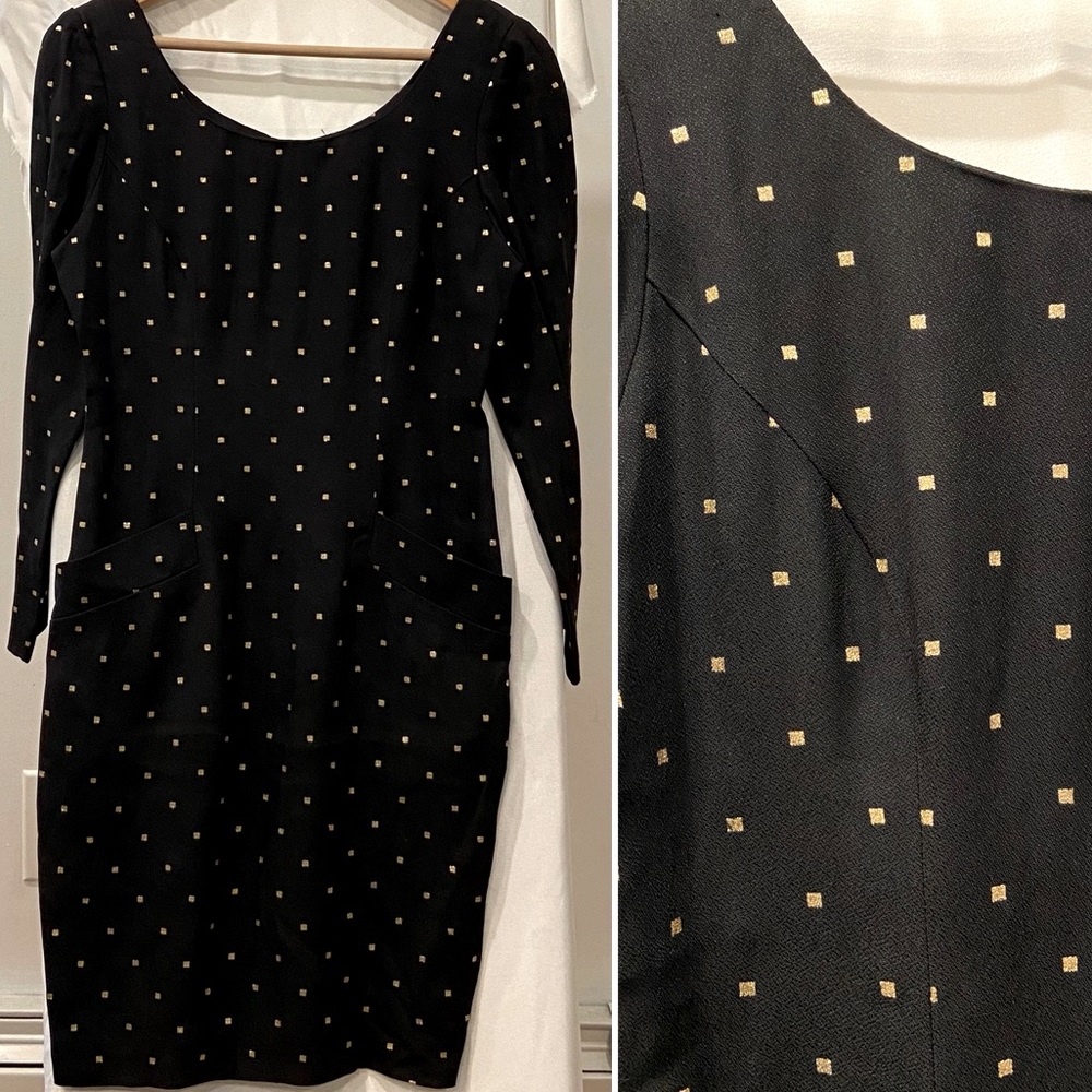 80s Vintage Black and Gold Fleck Cocktail dress Bodycon